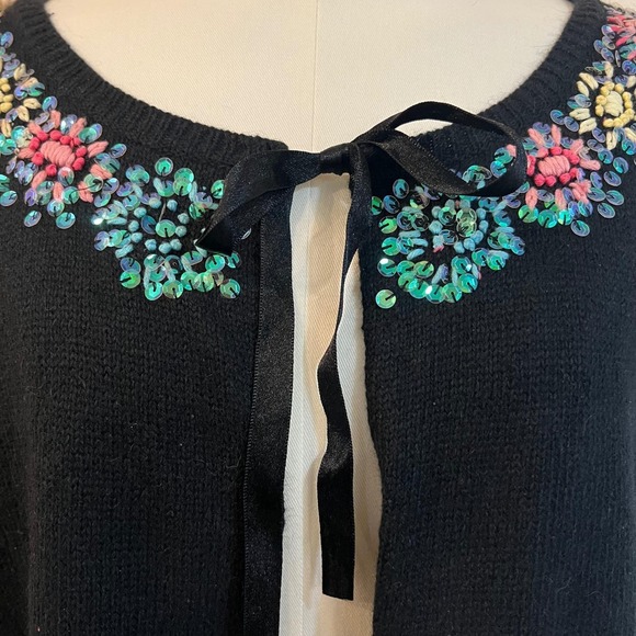 Vintage Beaded Floral Tie Front Bolero Cottagecore Balletcore Black Cardigan XL - Picture 3 of 6